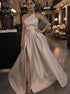 A Line Satin Prom Dresses with Slit LBQ1038